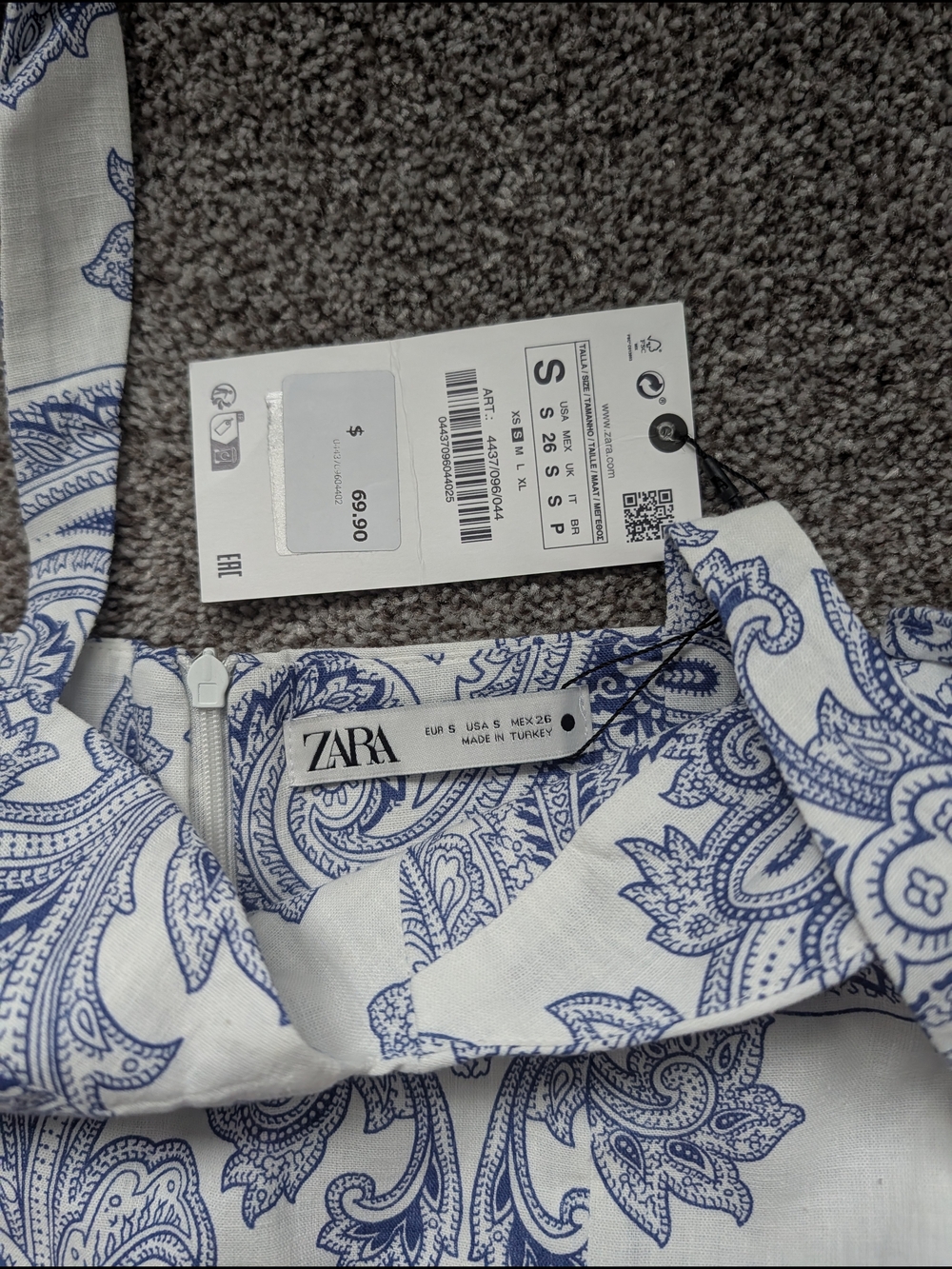Zara White and Blue Paisley Sweetheart Mini Dress - Picture 2 of 2